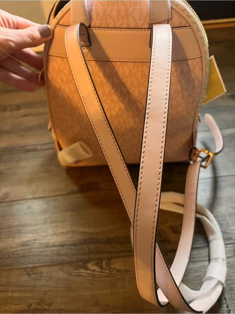 Michael Kors Blush Pink Logo Mini Backpack with Gold Hardware